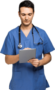 male nurse with tablet no BG